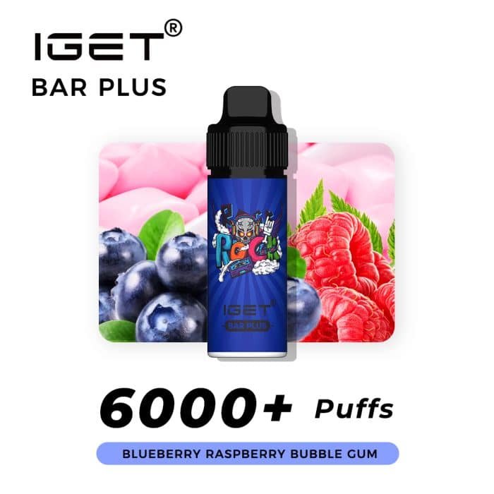 IGET BAR PLUS BLUEBERRY RASPBERRY BUBBLE GUM – 6000 PUFFS