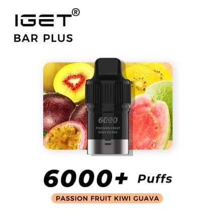 IGET BAR PLUS POD ONLY PASSION FRUIT KIWI GUAVA – 6000 PUFFS