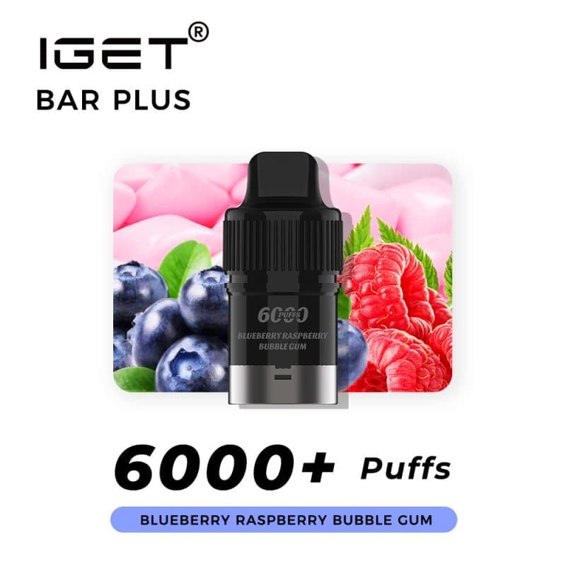 IGET BAR PLUS POD ONLY BLUEBERRY RASPBERRY BUBBLE GUM – 6000 PUFFS