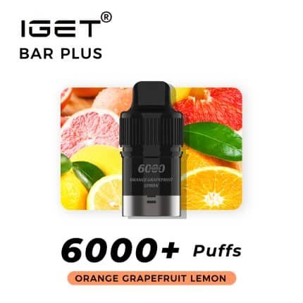 IGET BAR PLUS POD ONLY ORANGE GRAPEFRUIT LEMON – 6000 PUFFS